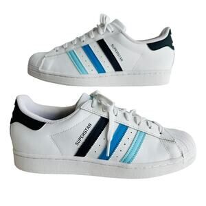 Adidas Superstar White Ombre Blue Stripe Men's Size 8.5 #HP5499 NEW / No Tag